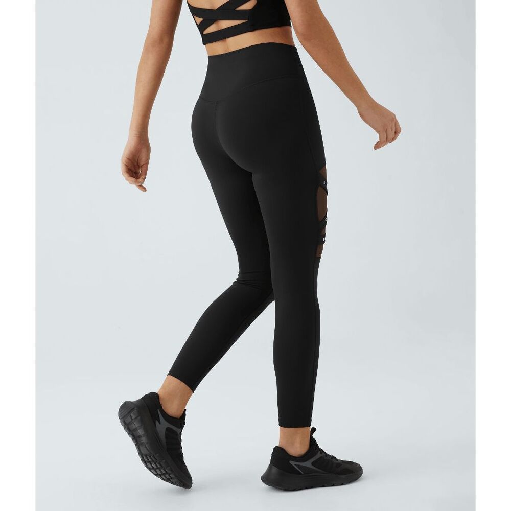 NWT HALARA High Waisted Mesh Decorative Buckle Black Yoga Leggings SIZE S - Picture 5 of 9